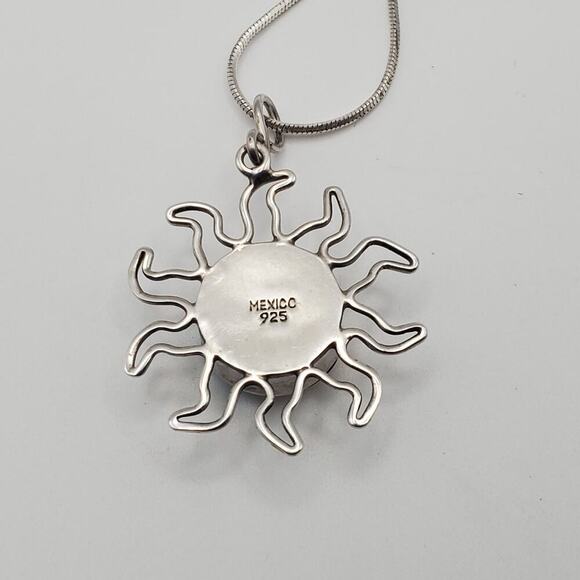 Sterling Silver Larimar Sun Moon Pendant 23" Snake Chain Necklace Made in Mexico - Picture 7 of 12